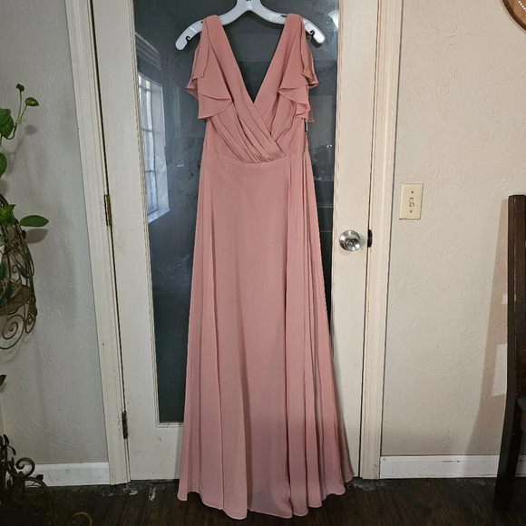 DAVIDS BRIDAL | NWT Chiffon flutter sleeve Desert Coral F20065 size 10 - Picture 4 of 9
